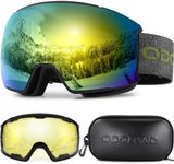 Odoland OTG Ski Goggles Set with Detachable Lens, Interchangeable Lens, Anti-Fog 400 UV Protection Snow Goggles for Men and Women, Helmet Compatible BE