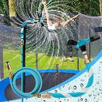 Trampoline Sprinkler for Kids Backyard Water Park Net Friendly WaterWhirl Outdoor Game Toys Adjustable Summer Toys Included Accessories Tool Exclusive Copyright (Blue)