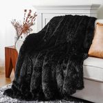 BATTILO HOME Faux Fur Blanket Black Throw 125x150cm, Thick Warm Soft Fluffy Blankets for Bed, Luxury Plush Fuzzy Cozy Fur Blanket with Long Pile, Black Fur Throws for Sofa Couch Chair Home Decor