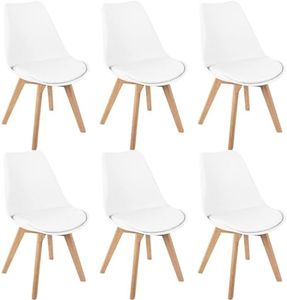 HJhomeheart Juego de 6 Sillas de Comedor, Patas de Madera Maciza, Cojín de Silla Extraíble, Silla de Cocina, Silla Moderna (Blanco-6)