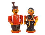 Anuradha Wooden Bride and Groom Showpiece (L*W*H) 4x4x12 CM (Multicolour)