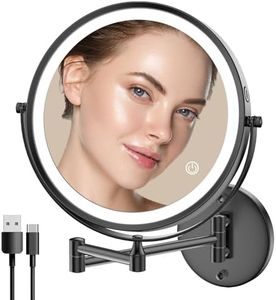 Rocollos 9" Wall Mounted Lighted Makeup Mirror, Large Double Sided 1X/10X Magnifying Mirror, 3 Color LED Vanity Mirror, Touch Dimmable 360° Swivel Light Up for Bathroom