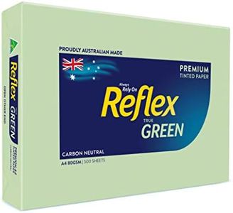 Reflex Australian Made Coloured Paper Reflex Green Coloured Office Copy Paper, A4, 80g, 500 Sheets, Green, (134466)