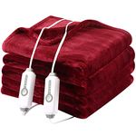 Electric Heated Blanket Queen Size 84"x90" with Dual Controls, Reversible Cozy Silky Flannel Fabric with Ribs, Fast Heating with 4 Heating Levels 10 Hours Auto-Off for Bedding -Red