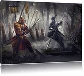 Pixxprint fight between samurai and ninja as a canvas picture | Size: 80x60 cm | Mural | Art Print | ready covered