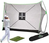 SteadyDoggie Golf Practice Net - 10 x 7 Ft Golf Hitting Net for Backyard with Dual-Turf Mat - Chipping Target and Carry Bag - Portable Golf Net for Indoor Or Outdoor Practice - for All Skill Levels