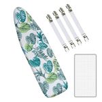 EcoNour Ironing Board Covers 124 x 38 cm Extra Thick 7mm Padding, 100% Cotton Top Covers Easy-Fit for Protecting Ironing Board Cover Complete Set with 4 Strings and Scorch Resistant Padding - Large