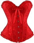 LSFYSZD Women's Lace Up Boned Overbust Corset Bustier Lingerie Bodyshaper Top Plus Size (Red, S)