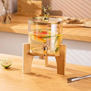 PrimeWorld 1 Pc 2.6 LTR Glass Water Beverage Dispenser with Wooden Stand - Air Tight Lid Glass Pitcher for Detox Water - Mason Jar - Counter Table Top Juice Beer Dispenser for Home Restaurant Party