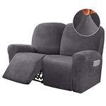 BellaHills 6-Pieces Recliner 2 Seater Covers Velvet Stretch Reclining Couch Covers for 2 Cushion Sofa Slipcovers Furniture Covers Form Fit Customized Style Thick Soft Washable, Grey