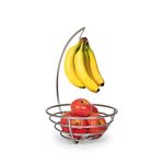 Spectrum Diversified Euro Small Tree Hanger Basket, Produce Saver Banana Holder & Open Wire Fruit Bowl for Kitchen Counter & Dining Table, Satin Nickel