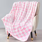 Edenleaf Pink Checkered Blanket, Ultra Soft Fleece Checkered Throw Blanket for Couch Bed and Travel, Luxury Pink Throw Blankets for All Seasons (Pink, 50"x60")