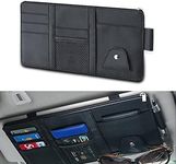 Jawmoy Pack-1 Car Sun Visor Organizer, Leather License ID Storage Pocket Clip, 11.4" X 5.9" Sunglasses Holders Pouch with Zippers, Fits Most Cars SUVs (Black)