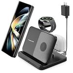 Wireless Charging Station for Samsung and Android, 3 in 1 Foldable Wireless Charger Fast Charger Stand for Galaxy S24/S23/S22/S21/S20 Z Fold 5/4/3 Z Flip 5/4/3, Note20 Ultra, Watch 6/5/Pro/4/3, Buds