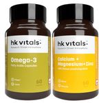 hk vitals Omega 3 Fish Oil Supplement & Calcium, Magnesium and Zinc with Vitamin D3 (60 Tablets Each) Combo Pack|1000mg Omega 3 with 180mg EPA and 120mg DHA