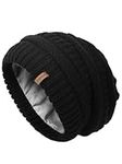 FURTALK Knit Beanie Hats for Women Men Fleece Lined Ski Skull Cap Slouchy Winter Hat Black