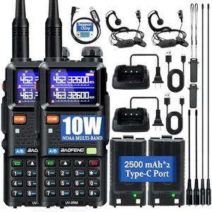 BAOFENG 5RM Ham Radio 10W Long Range Upgrade of UV-5R, Ham Radio Handheld UV-5RM Radio Multi-Band Two Way Radio with 771 Antenna, 2500mAh Battery Rechargeable Walkie Talkies for Adults, 2 Pack