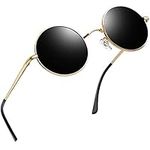 Joopin Gold Black Round Sunglasses for Men Polarized Sunglasses for Women Vintage Retro Mens Shades UV Protection Metal Frame Hippie Circle Glasses for Halloween Costume Party Driving Fishing