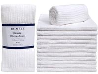 Bumble Deluxe Bar Towels | 16” x 19” Premium Bar Mop for Kitchen | Super Absorbent Kitchen Towels | 100% Cotton Heavy Weight 2-ply Yarn| Ribbed Weave (12 Pack) (White)