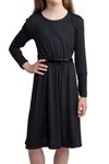 Jami Juniors - Cute Girls' Dresses Skater Mini A-Line Style with Belt, Sleeveless & Long Sleeve Options, Perfect for Parties & Special Occasions, Flattering Flare Frankie Fit (LS, Black, 11-12)