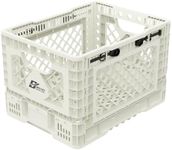 Bigant Heavy Duty Collapsible & Stackable Plastic Milk Crate - Snap Lock Foldable Industrial Garage Storage Bin Container Utility Tote Basket (Ivory, 1 Small Crate)