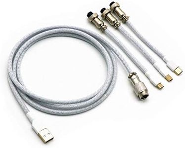 Kraken Keyboards Double Sleeved Custom Keyboard Cable with Aviator Connector, Fits Type-c, Micro USB, and USB-Mini Mechanical Keyboards (White-)