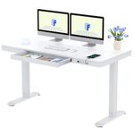 FLEXISPOT Q3 Standing Desk, Home Office Electric Height Adjustable Sit-Stand Desk with Drawer & Fast USB Chargers (White, 140 * 70 cm)