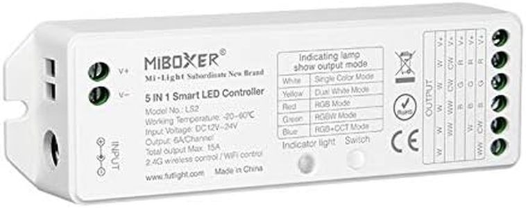 Miboxer LS2 LED Strip Lights 5 in 1 Controller,Compatible with Single Color,RGB,RGBW,WW+CW,RGB+CCT LED Strip Lights,Smartphone APP Control via WL-Box1 Gateway(Excluded)