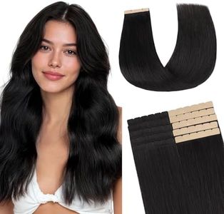 GOO GOO Tape in Hair Extensions Human Hair, 1B Natural black, 22inch 40g 10pcs, Mini Tape Cut to Fit，Skin Weft Seamless Invisible, Remy Human Hair