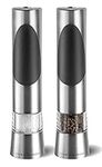 Cole & Mason Richmond Electric Salt and Pepper Mills, Adjustable Grind Mechanism, Chrome/Acrylic, 215 mm, Gift Set, Includes 2 x Electric Grinders