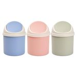 3PCS Office Mini Table Waste Bin, Waste Paper Can, Trash Can Desk Bin with Lid, Plastic Wastebasket, Small Swing Top Desktop Dustbin, Countertop Garbage Storage Bucket for Bedrooms Bathroom Kitchen