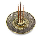 meifan Incense Stick Holder, Brass Incense Burner 9 Incense Holes with Detachable Ash Catcher Retro and Elegant Fragrance Accessories (Mandala)