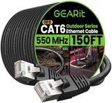 GearIT Cat6 Outdoor Ethernet Cable (150ft) 23AWG Pure Copper, FTP, LLDPE, Waterproof, Direct Burial, In-Ground, UV Resistant, POE, Network, LAN, Internet, Cat 6, Cat6 Cable - 150 Feet