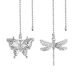 Ceiling Fan Pull Chain Extender, 2Pcs Dragonfly and Butterfly Ceiling Fan Pull Chain Set with Ball Chain Connector for Bedroom Bathroom Light Ceiling Light Fan