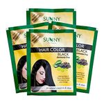 Sunny Hair Color With Unique Blend of Henna, Amla, Shikakai & Bhringraj Herbs | Penetrates Every Strand and Colors From Root To Tip | For Men & Women of All Hair Types | Black (Pack of 4)