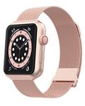 Biuupa Metal Straps Compatible With Apple Watch 38mm 40mm 41mm for Women and Men, Breathable Stainless Steel Mesh Band with Adjustable Magnetic Clasp for iWatch Series 8 7 6 5 4 3 2 1 SE- Rose Pink