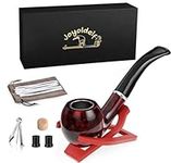 Joyoldelf Tobacco Pipe, Classic Smoking Pipe with Foldable Tobacco Pipe Stand, Bent Tobacco Pipes for Smoking with Gift Box and Smoking Accessories