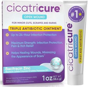 Cicatricure Triple Antibiotic Ointment with Pain Relief, Bacitracin Antibiotic Ointment & Cream for Wound Care, Healing Ointment for Cuts, Burns, Insect Bites, First Aid Supplies essential, 1 oz