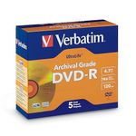 Verbatim DVD-R 4.7GB 8X UltraLife Gold Archival Grade - Branded Surface & Hard Coat - 5pk Jewel Case - 96320