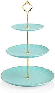 Sweejar 3 Tier Ceramic Cake Stand Wedding, Dessert Cupcake Stand for Tea Party Serving Platter (Turquoise)