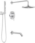 Lava Odoro Modern 3-Setting Round Rain Bathtub and Shower Faucet Set, Chrome Rainfall Shower Head and Handle Set, Rain Shower System with Tub Spout, Shower Valve Trim Kit, Chrome, SF104-C-T