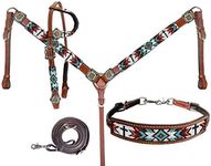 Showman Beaded Cross & Southwest Design Single Ear Leather Headstall & Breast Collar Set, Average Full Size Horse