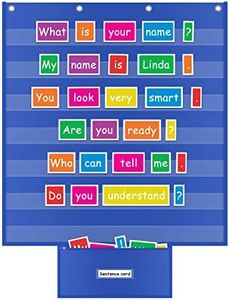 Standard Pocket Chart for Classroom 28"x28" Wall Hanging Pocket Charts Back to School Supplies for Teacher Large Pocket Charts 7 Sentence Strips Holder with Card Organizer (Blue)