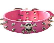 Haoyueer Spiked Leather Dog Collar - 2 Rows Bullet Rivets Studded PU Leather - Cool Skull Pet Accessories for Medium and Large Dogs(Hot Pink,M)