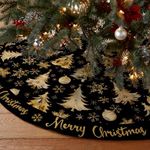 CROWNED BEAUTY Merry Christmas Tree Skirt Collar 48 Inch Xmas Trees Snowflakes Soft Farmhouse Holiday Decoration (Gold & Black) TS26