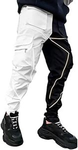 BOOMLEMON Men's Cargo Jogger Pants Reflective Technical Hip Hop Harem Pants Punk Streetwear Tactical Track Pants, Black White, X-Large