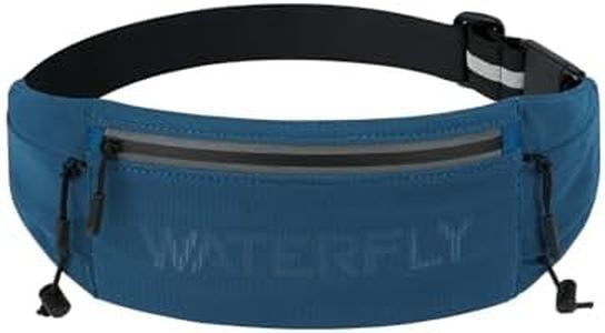 WATERFLY Running Belt Fanny Pack: Breathable 3 Pocket Waist Bag for Men Women Workout Exercise Fitness Phone Holder Fits All Phones - Runner Marathon Jogging Race Belt with Bib Clip Dark Blue