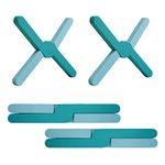 Ben & Bel Stylish X-shaped Foldable Silicone Trivets Set of 2, Non-Slip Worktop Protector Heat Resistant for Hot Pans/Dishes/Plates/Pots, Ideal for Camping/Caravan, Blue+Blue