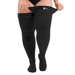 Plus Size Thigh High Socks Extra Long Socks Tube Socks Thick Stockings Striped Over Knee Socks Leg Warmer A Black One Size