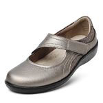 Oviaric Women's Classic Comfort Mary Jane Flats Fashion Casual Dress Shoes Cute Closed Toe Slip On Lightweight Breathable Walking Shoes, Pewter, 11